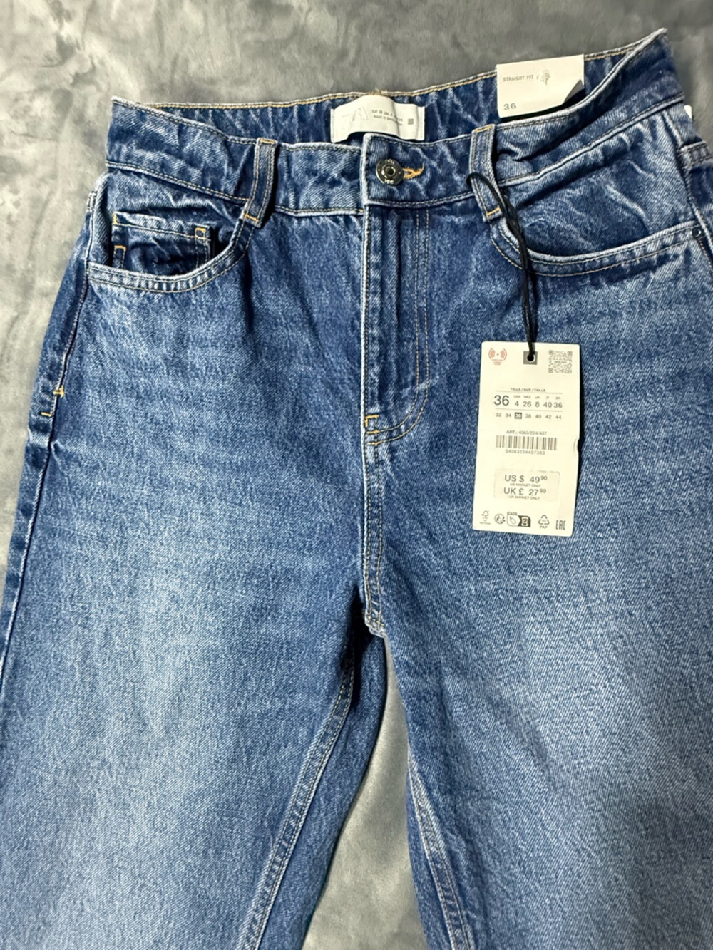 Zara Medium Blue High-Rise Straight Jeans - Picture 4 of 8